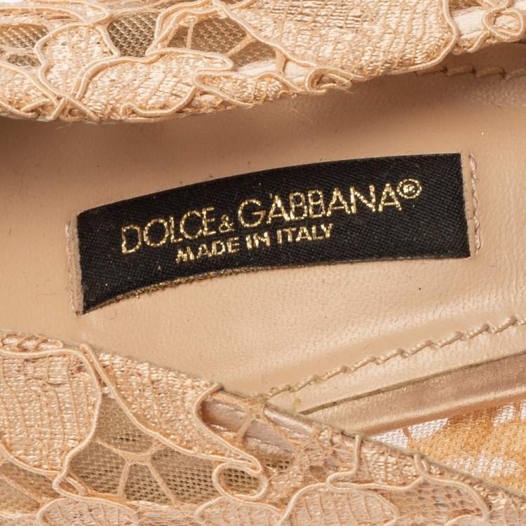 Pre Owned Dolce & Gabbana Beige Lace And Mesh  Bellucci Pointed-Toe Pumps Size 37
