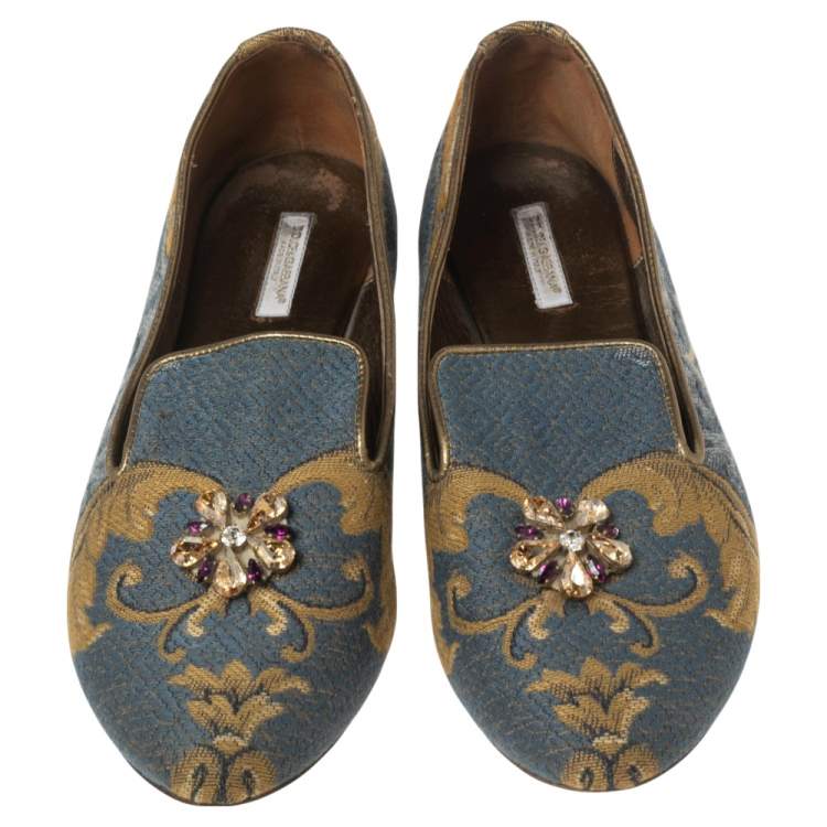 Pre Owned Dolce & Gabbana Multicolor Brocade Embellished Slip On Loafers Size 37