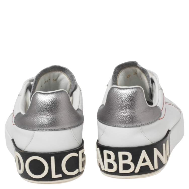 مملوكة مسبقًا Dolce & Gabbana White Leather  Nappa Portofino Lace-Up Sneakers Size 39