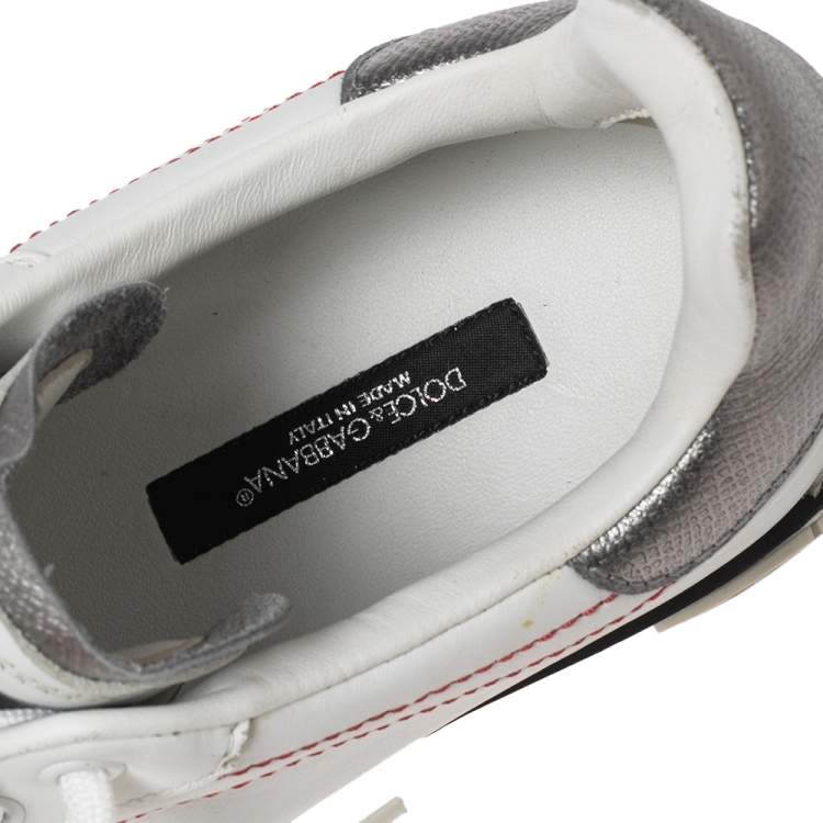 مملوكة مسبقًا Dolce & Gabbana White Leather  Nappa Portofino Lace-Up Sneakers Size 39