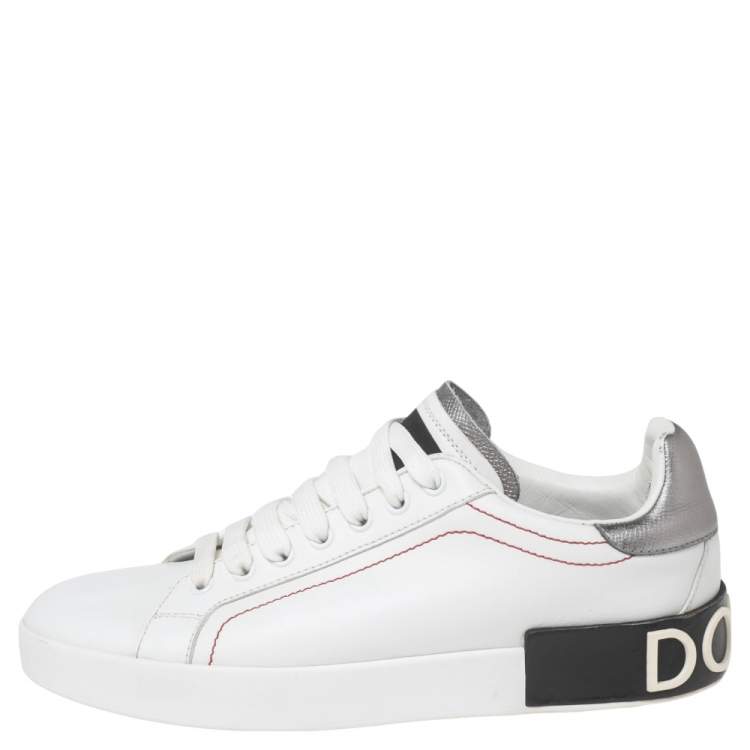 مملوكة مسبقًا Dolce & Gabbana White Leather  Nappa Portofino Lace-Up Sneakers Size 39
