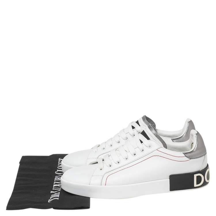 مملوكة مسبقًا Dolce & Gabbana White Leather  Nappa Portofino Lace-Up Sneakers Size 39