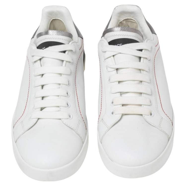 مملوكة مسبقًا Dolce & Gabbana White Leather  Nappa Portofino Lace-Up Sneakers Size 39