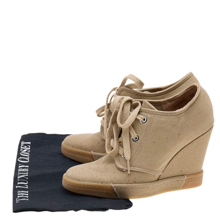 مملوكة مسبقًا Dolce & Gabbana Beige Canvas Lace Up Wedge Sneakers Size 38
