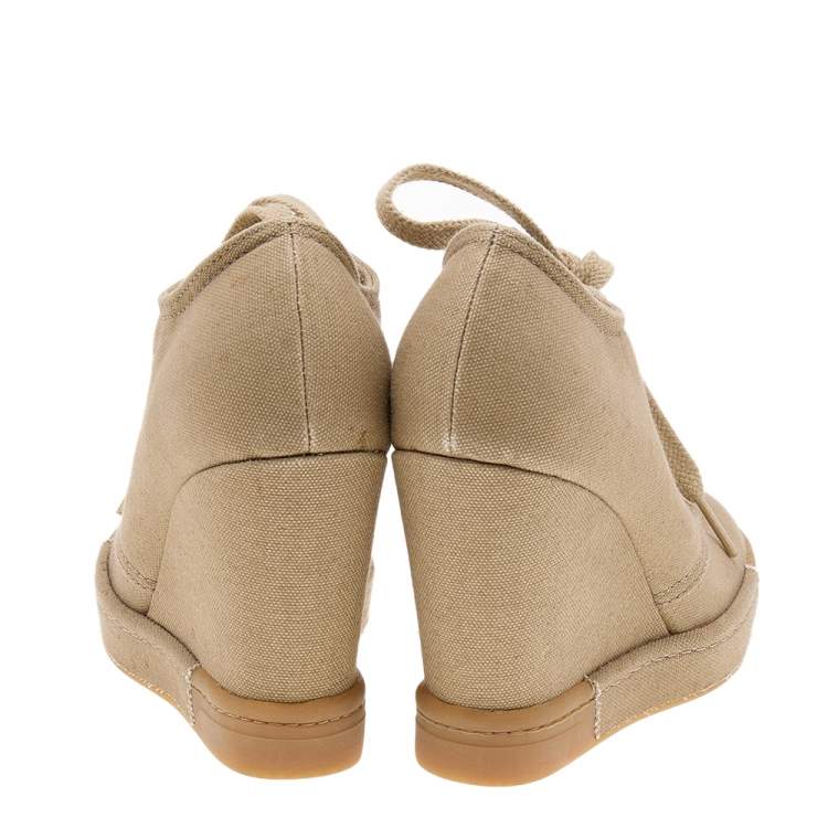مملوكة مسبقًا Dolce & Gabbana Beige Canvas Lace Up Wedge Sneakers Size 38