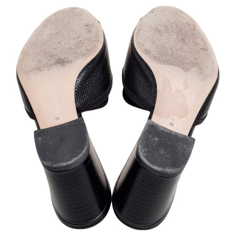 Pre Owned Dolce & Gabbana Black Lizard Embossed Leather Slide Sandals Size 39
