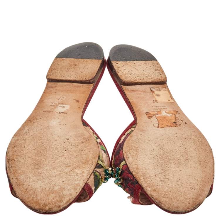 Pre Owned Dolce & Gabbana Multicolor Floral Print Canvas Crystal Embellished Flat Slide Sandals Size 37