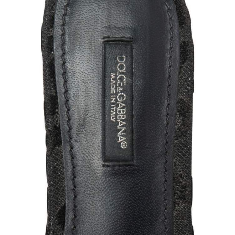 Pre Owned Dolce & Gabbana Black Leopard Print Lurex Fabric And Velvet Embellished Flat Slides Size 37