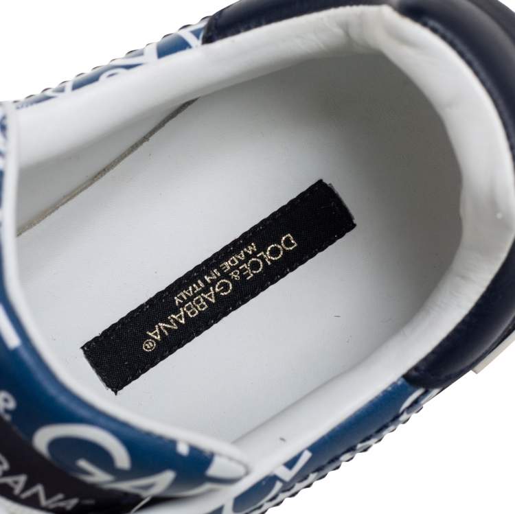 مملوكة مسبقًا Dolce & Gabbana Blue Leather Logo Print Portofino Low-Top Sneakers Size 38