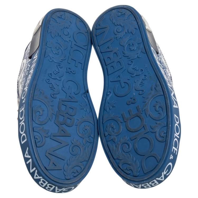 مملوكة مسبقًا Dolce & Gabbana Blue Leather Logo Print Portofino Low-Top Sneakers Size 38