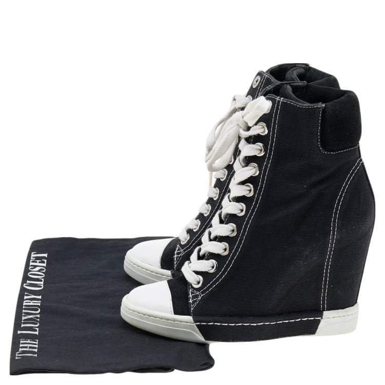 Pre Owned Dolce & Gabbana Black Suede Wedge Sneakers Size 36