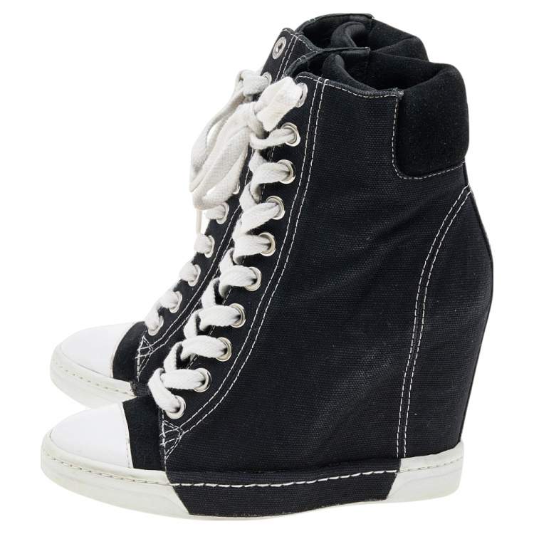 Pre Owned Dolce & Gabbana Black Suede Wedge Sneakers Size 36