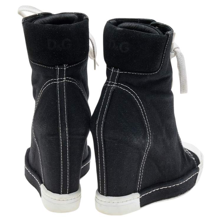 Pre Owned Dolce & Gabbana Black Suede Wedge Sneakers Size 36