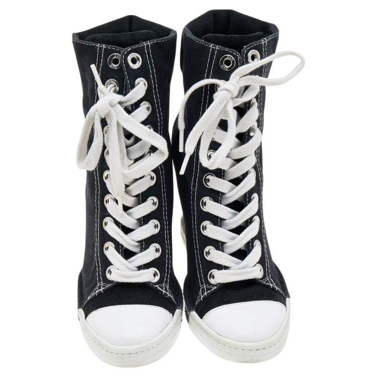 Pre Owned Dolce & Gabbana Black Suede Wedge Sneakers Size 36