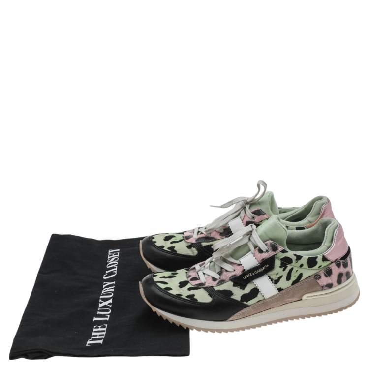 Pre Owned Dolce & Gabbana Multicolor Leopard Print Canvas And Leather Low Top  Sneakers Size 38