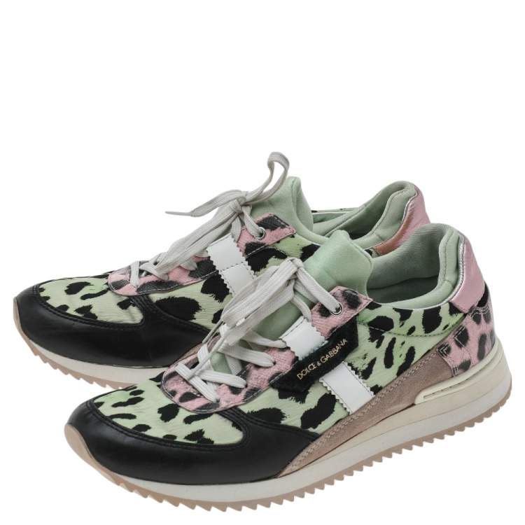Pre Owned Dolce & Gabbana Multicolor Leopard Print Canvas And Leather Low Top  Sneakers Size 38