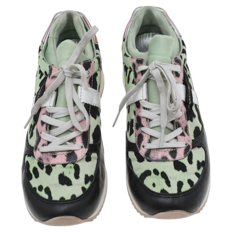 Pre Owned Dolce & Gabbana Multicolor Leopard Print Canvas And Leather Low Top  Sneakers Size 38