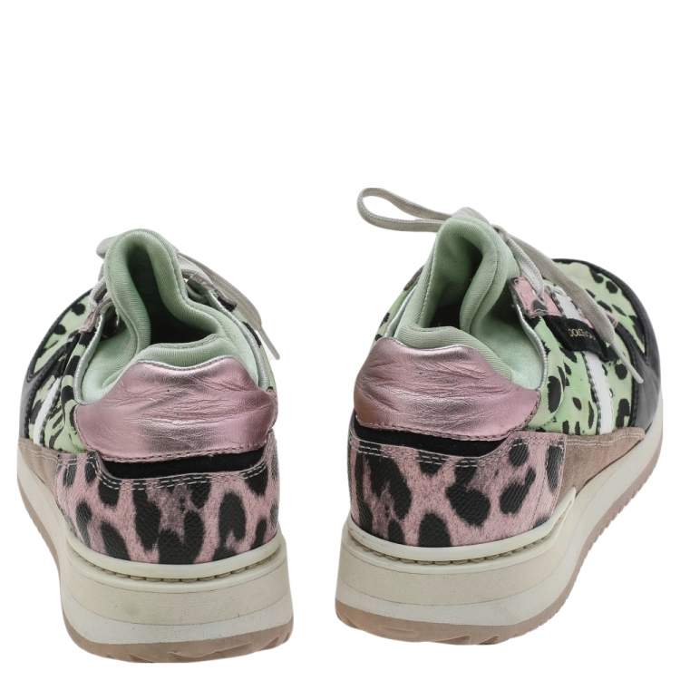 Pre Owned Dolce & Gabbana Multicolor Leopard Print Canvas And Leather Low Top  Sneakers Size 38