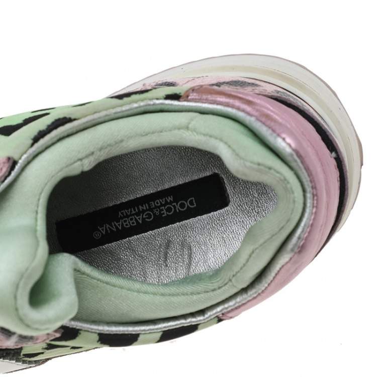Pre Owned Dolce & Gabbana Multicolor Leopard Print Canvas And Leather Low Top  Sneakers Size 38