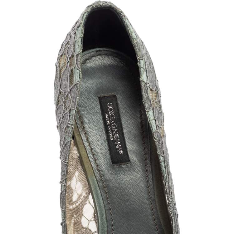 Pre Owned Dolce & Gabbana Grey Lace And Mesh Bellucci Crystal Embellished Pumps Size 39
