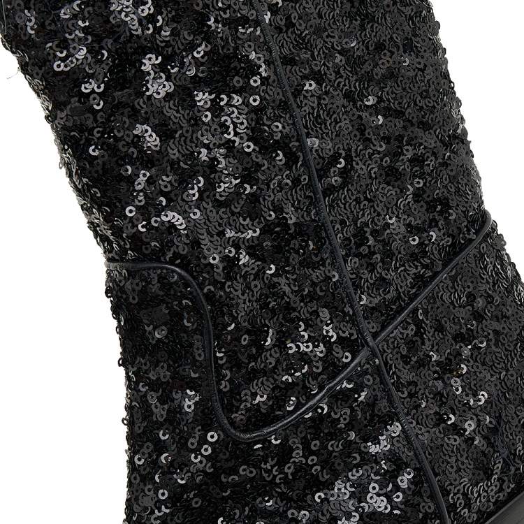 Pre Owned Dolce & Gabbana Black Sequins Boots Size 36.5