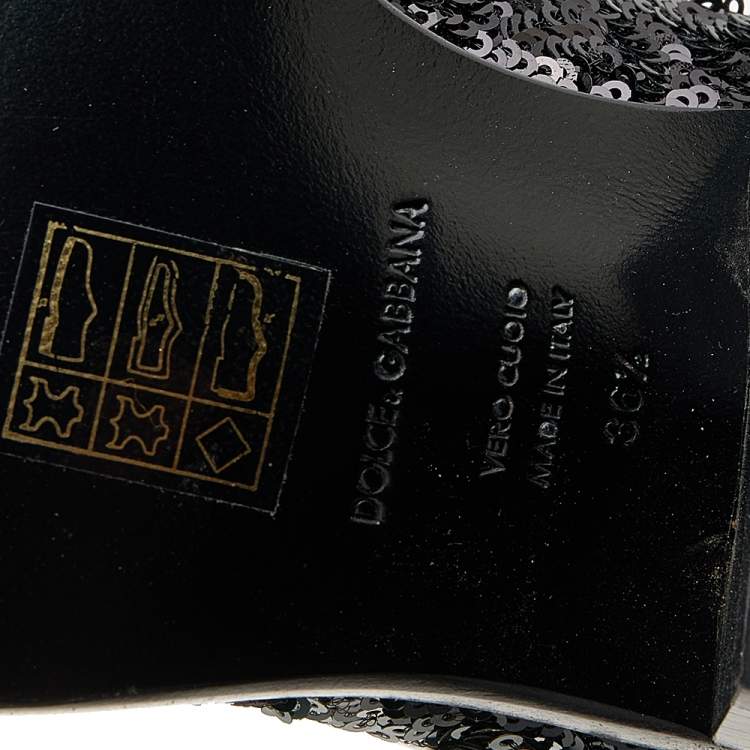 Pre Owned Dolce & Gabbana Black Sequins Boots Size 36.5
