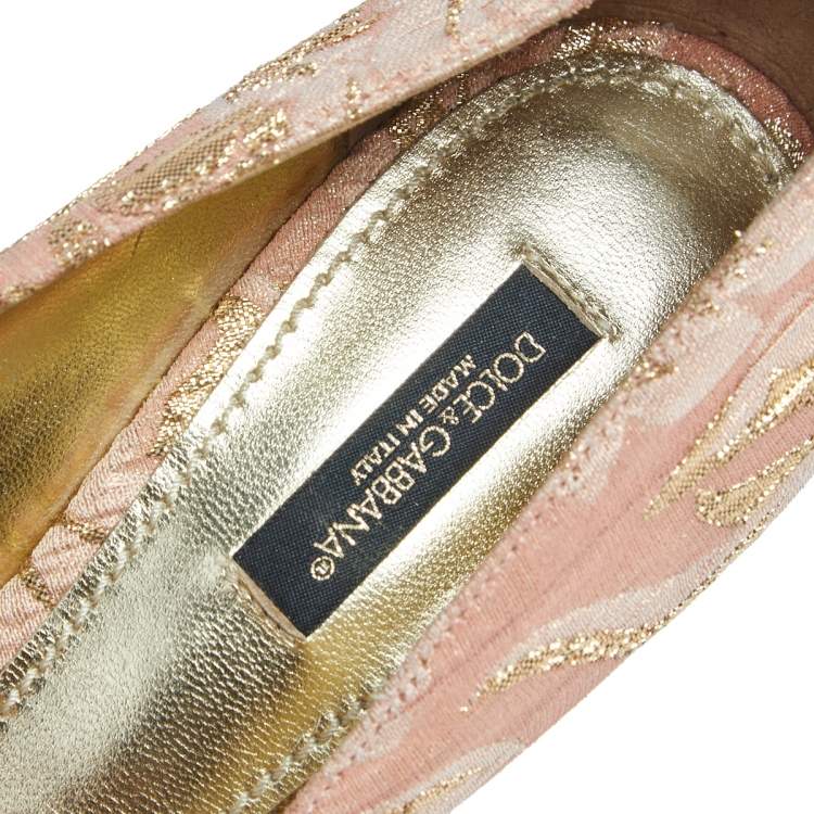 Pre Owned Dolce & Gabbana Beige Brocade Fabric  Peep Toe Bow Platform  Pumps Size 37