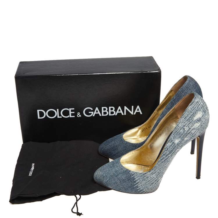 Pre Owned Dolce & Gabbana Blue Denim Platform Round Toe Pumps Size 40