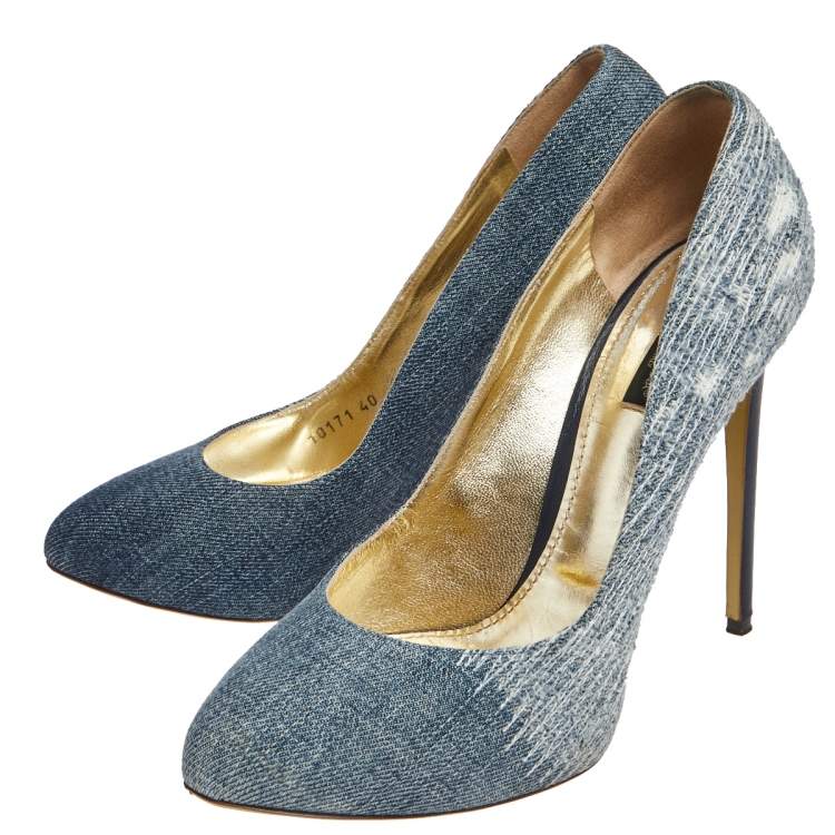 Pre Owned Dolce & Gabbana Blue Denim Platform Round Toe Pumps Size 40