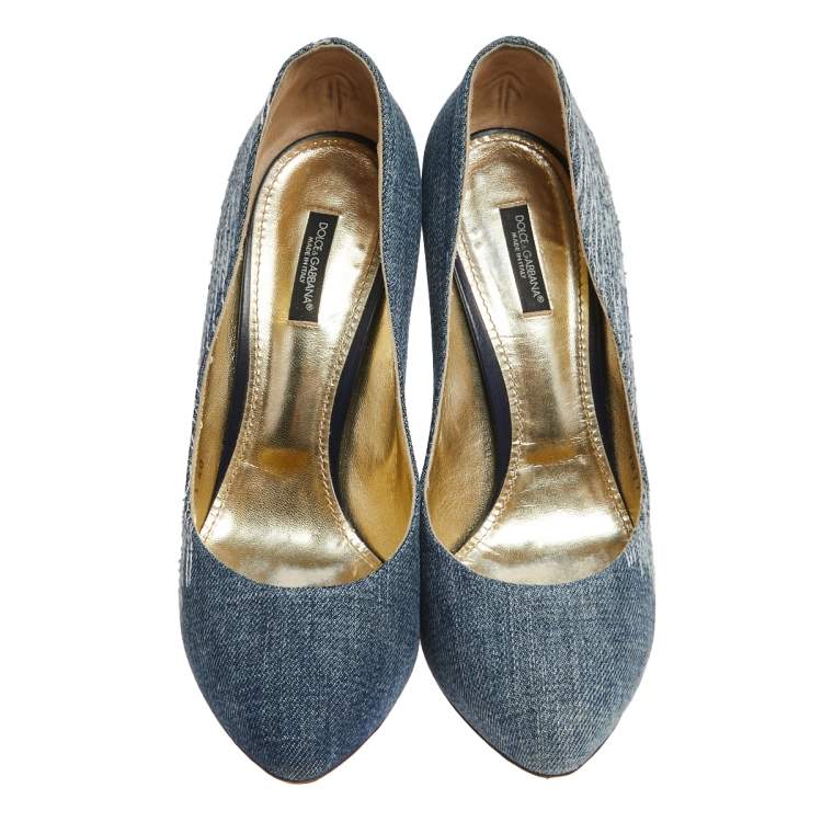 Pre Owned Dolce & Gabbana Blue Denim Platform Round Toe Pumps Size 40