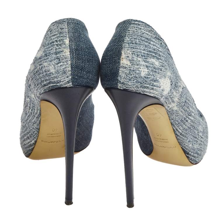 Pre Owned Dolce & Gabbana Blue Denim Platform Round Toe Pumps Size 40