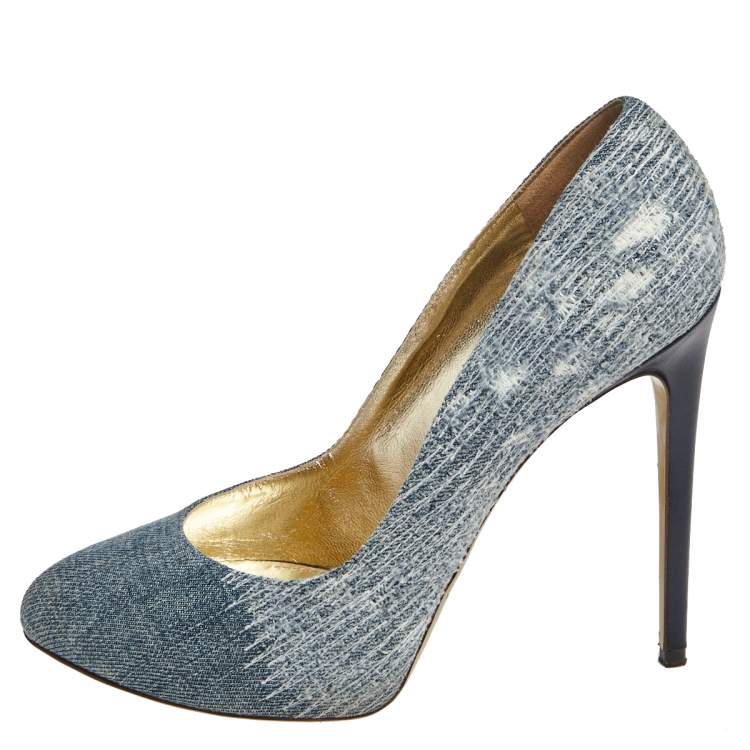 Pre Owned Dolce & Gabbana Blue Denim Platform Round Toe Pumps Size 40