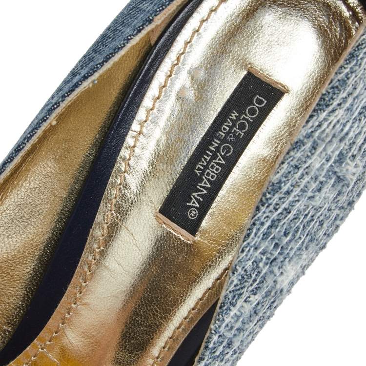 Pre Owned Dolce & Gabbana Blue Denim Platform Round Toe Pumps Size 40