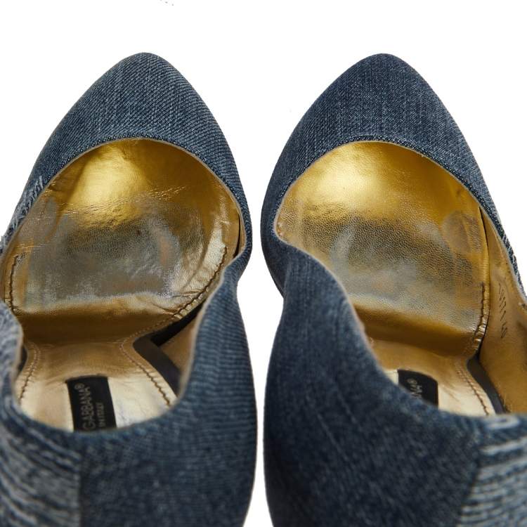 Pre Owned Dolce & Gabbana Blue Denim Platform Round Toe Pumps Size 40