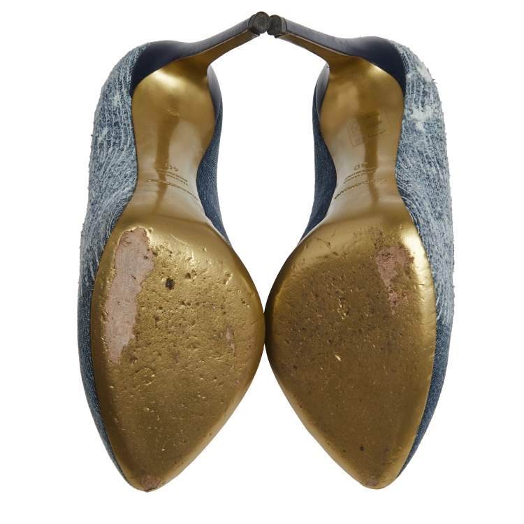 Pre Owned Dolce & Gabbana Blue Denim Platform Round Toe Pumps Size 40