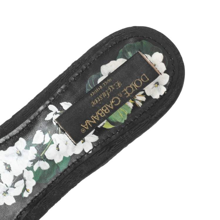 Pre Owned Dolce & Gabbana Black Brocade Fabric Crystal Embellished Flat Slides Size 40