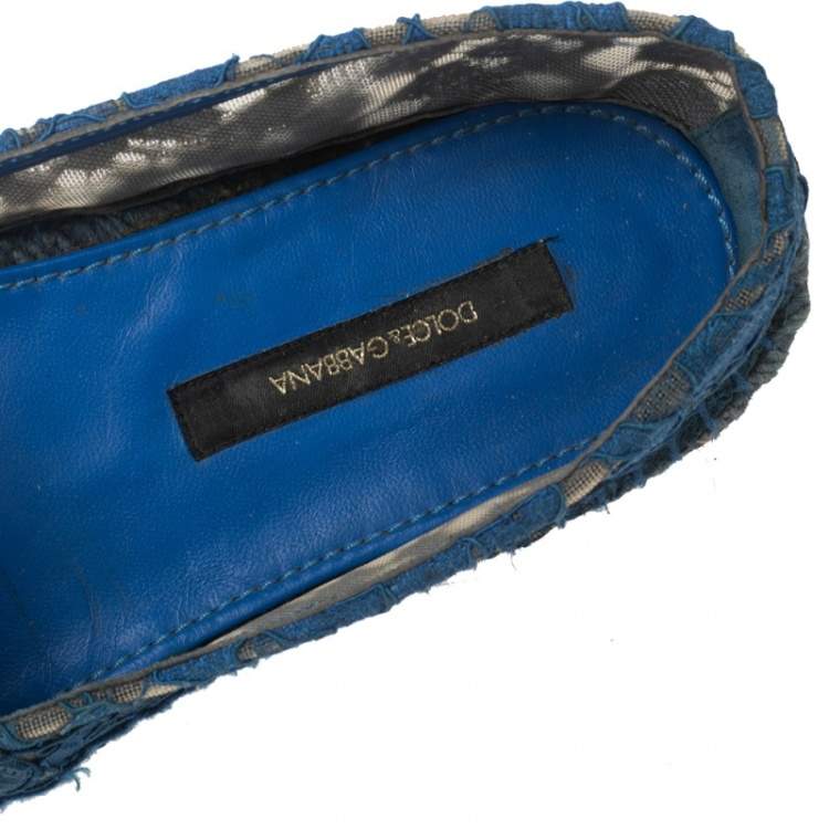 Pre Owned Dolce & Gabbana Blue Lace Espadrille Flats Size 37