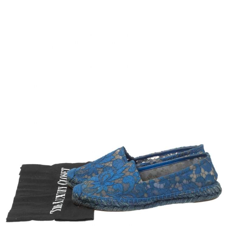 Pre Owned Dolce & Gabbana Blue Lace Espadrille Flats Size 37