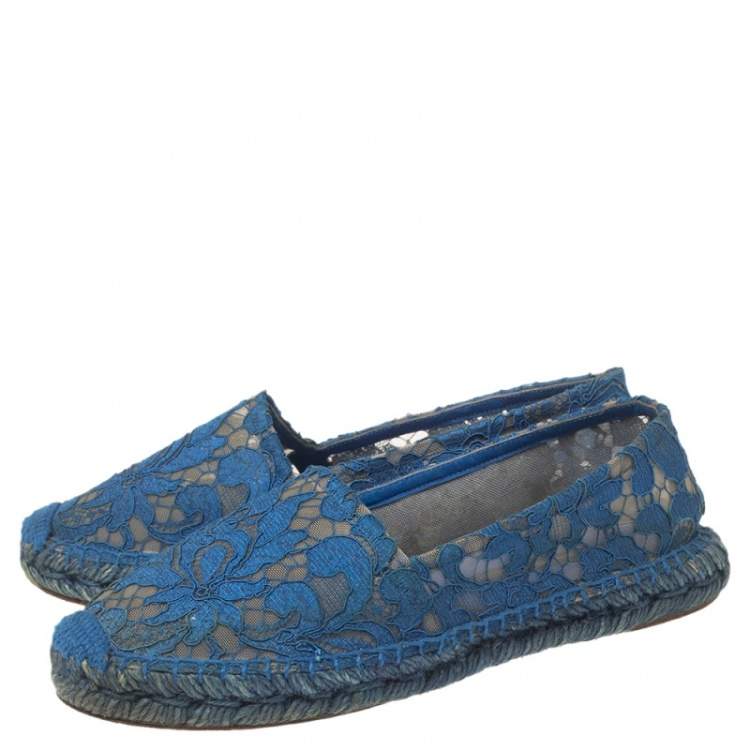 Pre Owned Dolce & Gabbana Blue Lace Espadrille Flats Size 37
