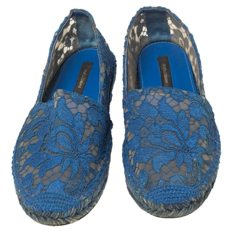 Pre Owned Dolce & Gabbana Blue Lace Espadrille Flats Size 37