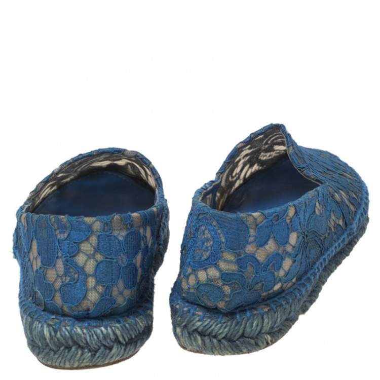 Pre Owned Dolce & Gabbana Blue Lace Espadrille Flats Size 37