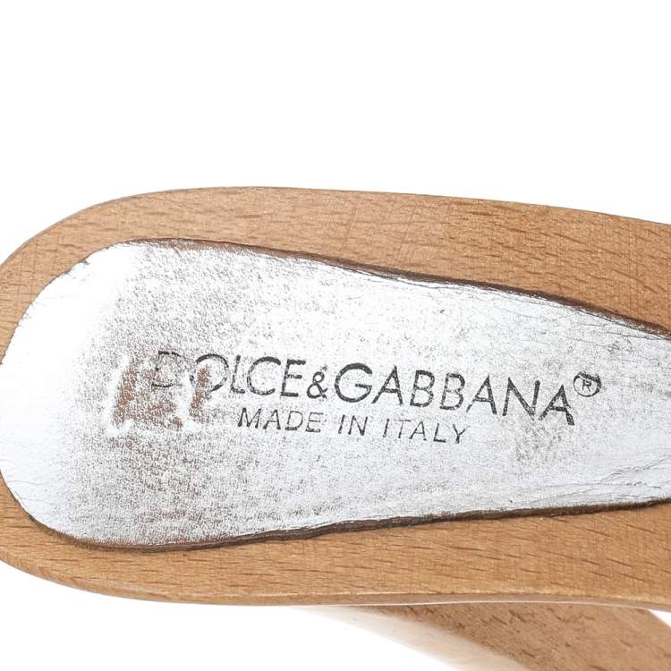 Pre Owned Dolce & Gabbana Brown Leopard Print Calf Hair Wooden Clog Slide Sandals Size 39