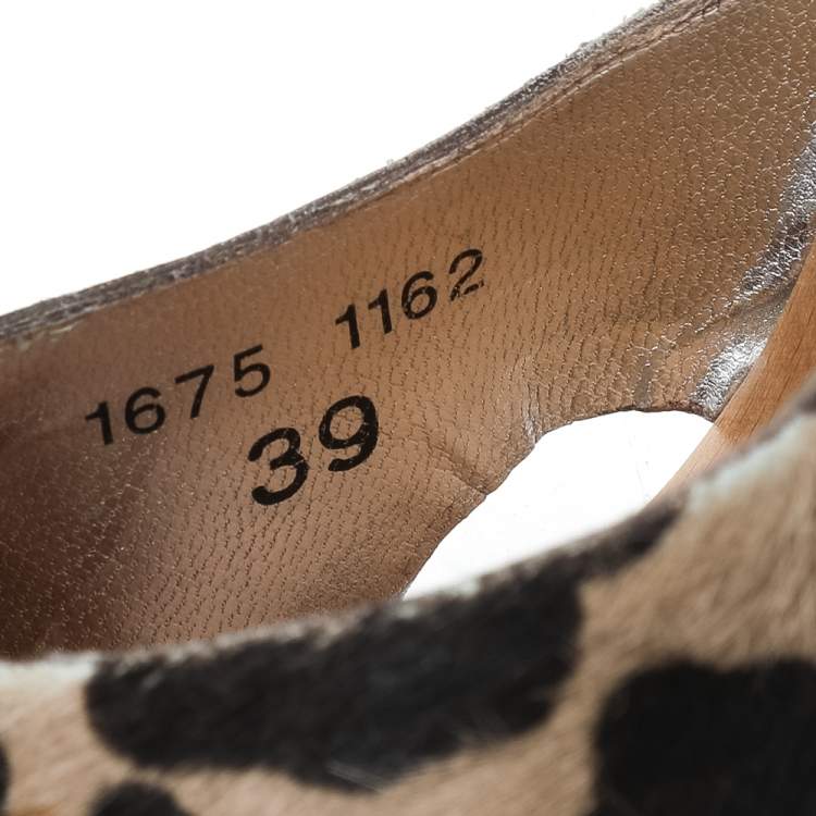 Pre Owned Dolce & Gabbana Brown Leopard Print Calf Hair Wooden Clog Slide Sandals Size 39
