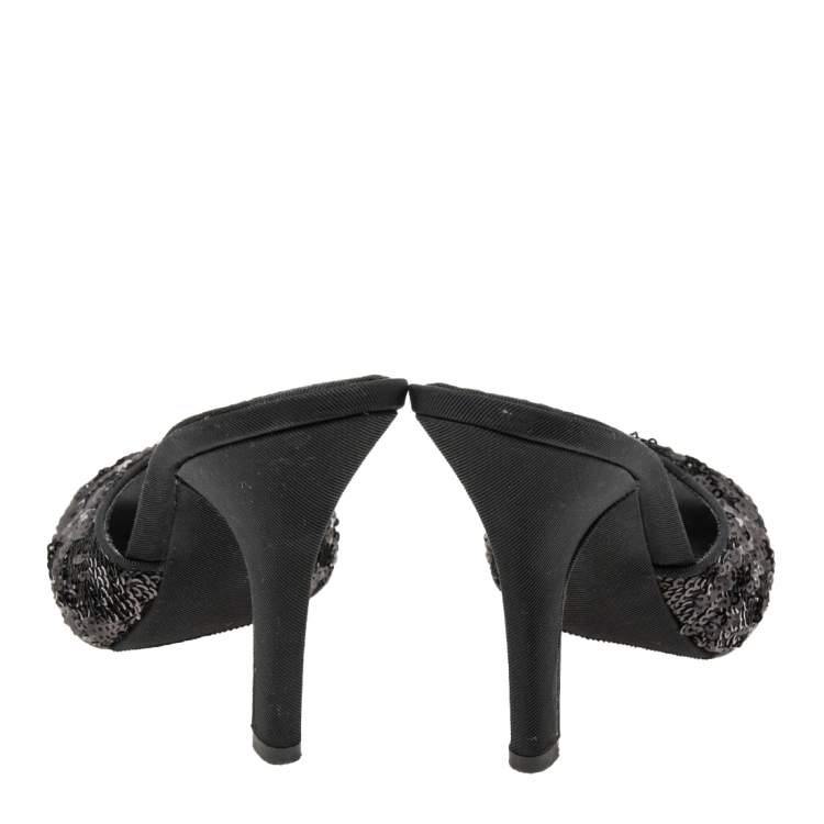 Pre Owned Dolce & Gabbana Black Sequins Open Toe Slides Sandals Size 36.5