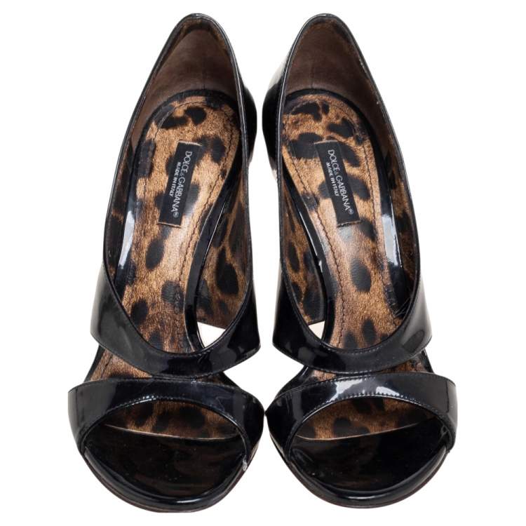 Pre Owned Dolce & Gabbana Black Patent Leather Open-Toe Pumps Size 37