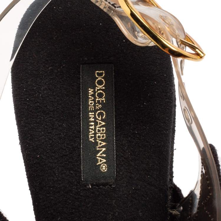 Pre Owned Dolce & Gabbana Black Lace, Raffia and PVC Slingback Peep-Toe Platform Sandals Size 36.5