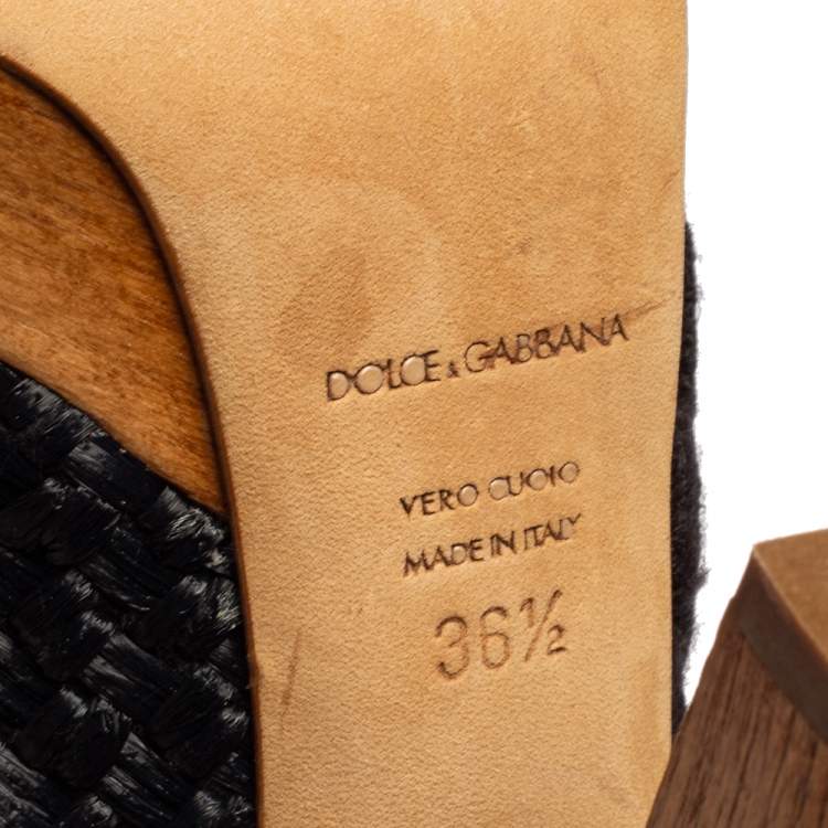 Pre Owned Dolce & Gabbana Black Lace, Raffia and PVC Slingback Peep-Toe Platform Sandals Size 36.5