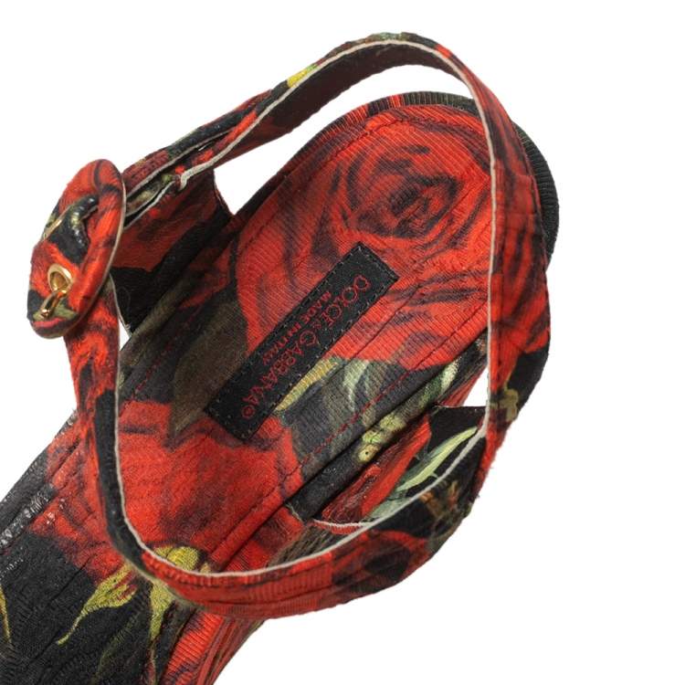 Pre Owned Dolce & Gabbana Multicolor Floral Print Canvas Ankle Strap Wedge Sandals Size 36.5