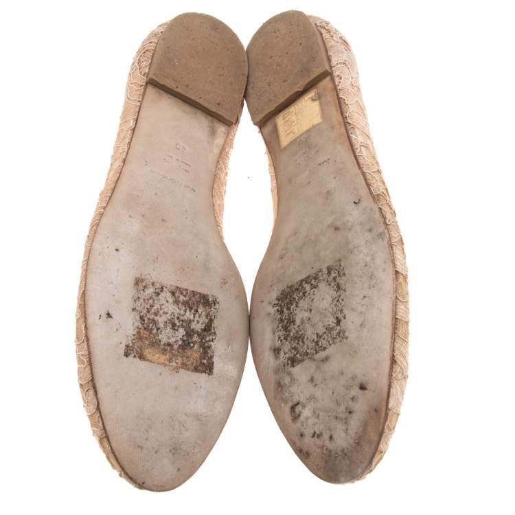 Pre Owned Dolce & Gabbana Pink Lace Crystal Embellished Taormina Ballet Flats Size 40