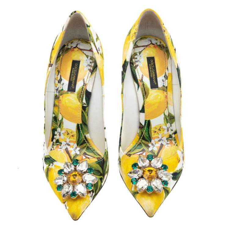 Pre Owned Dolce & Gabbana Multicolor Floral Print Brocade Fabric Crystal Embellished Pumps Size 39